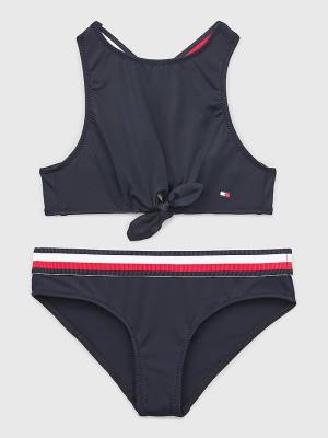 Stroje Kąpielowe Tommy Hilfiger Signature Tape Crop Top Bikini Set Dziewczynka Niebieskie | TH328RJM