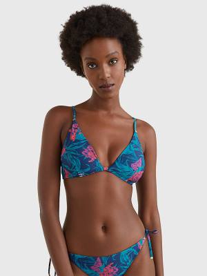 Stroje Kąpielowe Tommy Hilfiger Tropical Print Triangle Bikini Top Damskie Niebieskie | TH657TZV