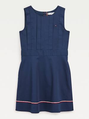 Sukienki Tommy Hilfiger Bawełniane Fit & Flare Bez Rękawów Dziewczynka Niebieskie | TH309GLK