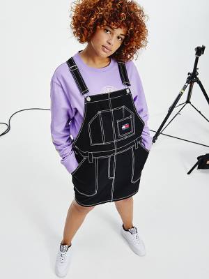 Sukienki Tommy Hilfiger Curve Tommy Badge Stitch Dungaree Damskie Czarne | TH948FBJ