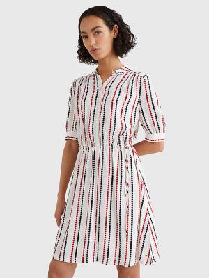 Sukienki Tommy Hilfiger Relaxed Dot Fit & Flare Damskie Białe | TH102MIN