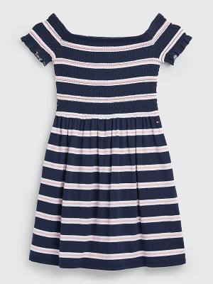 Sukienki Tommy Hilfiger Smocked Stripe Fit & Flare Dziewczynka Niebieskie | TH941CYH