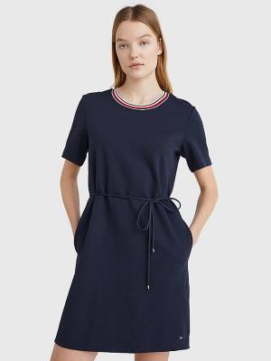 Sukienki Tommy Hilfiger Textured Relaxed Fit Damskie Niebieskie | TH517KCE