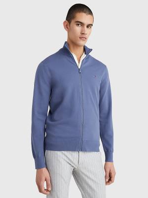 Swetry Tommy Hilfiger 1985 Essential TH Flex Zip-Thru Cardigan Męskie Niebieskie | TH459BER