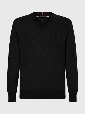 Swetry Tommy Hilfiger 1985 Essential TH Flex V-Neck Jumper Męskie Czarne | TH538YLO