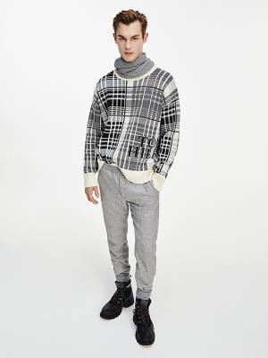 Swetry Tommy Hilfiger All-Over Check Oversized Jumper Męskie Białe | TH415QDW