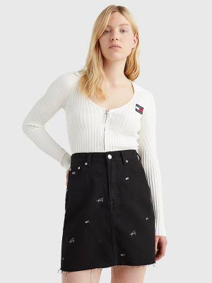 Swetry Tommy Hilfiger Badge Recycled Zip-Thru Cardigan Damskie Białe | TH741EVJ