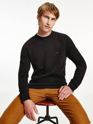 Swetry Tommy Hilfiger Chunky Knit Crew Neck Jumper Męskie Czarne | TH254UVN