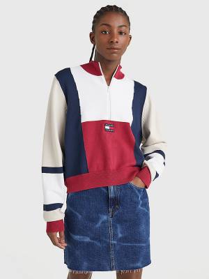 Swetry Tommy Hilfiger Colour-Blocked Half-Zip Jumper Damskie Czerwone | TH835CFP