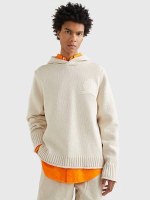 Swetry Tommy Hilfiger Crest Organic Bawełniane Knitted Męskie Beżowe | TH390JMC