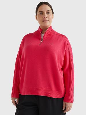 Swetry Tommy Hilfiger Curve Oversized Half-Zip High Neck Jumper Damskie Różowe | TH013RZM