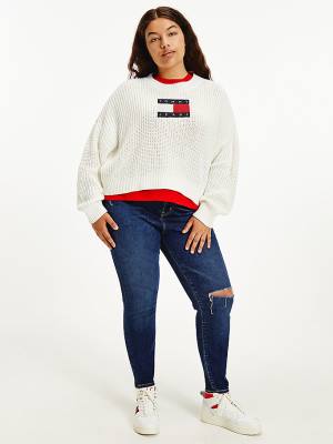 Swetry Tommy Hilfiger Curve Tommy Flag Badge Chunky Knit Jumper Damskie Białe | TH738TKQ