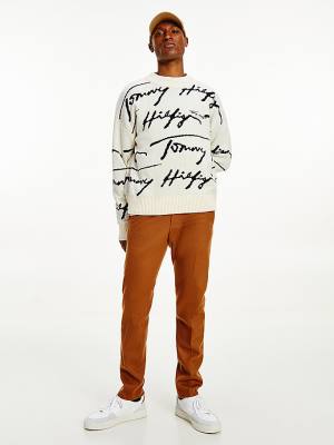 Swetry Tommy Hilfiger Elevated Signature Logo Jumper Męskie Białe | TH241MES