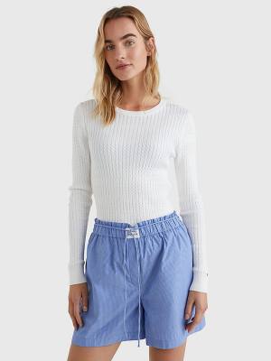 Swetry Tommy Hilfiger Essential Cable Knit Jumper Damskie Białe | TH607QHK