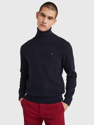 Swetry Tommy Hilfiger Grid Check Roll Neck Jumper Męskie Niebieskie | TH670ZSR