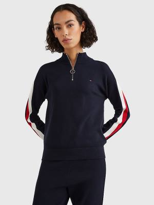 Swetry Tommy Hilfiger Half Zip Regular Fit Jumper Damskie Niebieskie | TH165LDS