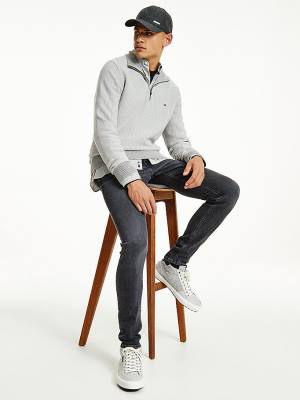 Swetry Tommy Hilfiger Herringbone Knit Half-Zip Jumper Męskie Szare | TH068UDV