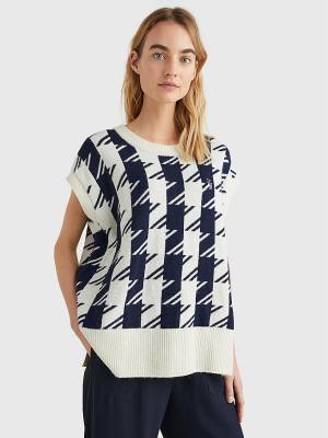 Swetry Tommy Hilfiger Houndstooth Relaxed Crew Neck Vest Damskie Niebieskie | TH501SFG