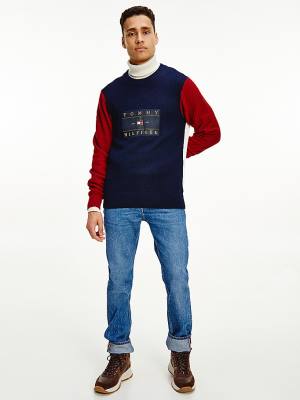 Swetry Tommy Hilfiger Icons Colour-Blocked Mixed Knit Jumper Męskie Niebieskie | TH153TWZ