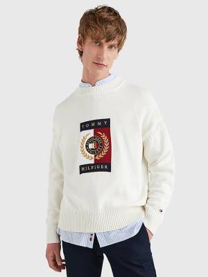 Swetry Tommy Hilfiger Icons Intarsia Graphic Jumper Męskie Białe | TH512WRK