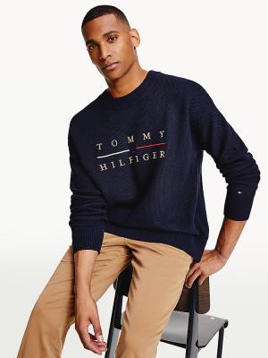 Swetry Tommy Hilfiger Icons Oversized Structured Jumper Męskie Niebieskie | TH952MTI