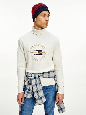 Swetry Tommy Hilfiger Icons TH Flex Roll Neck Jumper Męskie Białe | TH179TFM