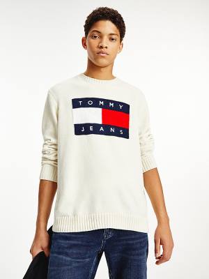 Swetry Tommy Hilfiger Intarsia Flag Relaxed Fit Jumper Męskie Białe | TH085CGR