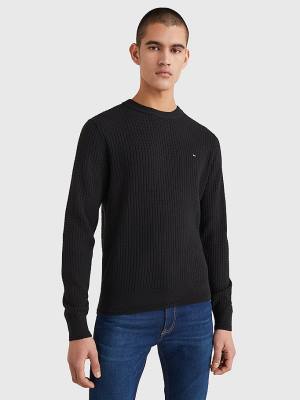 Swetry Tommy Hilfiger Knitted Grid Check Crew Neck Jumper Męskie Czarne | TH327FEK