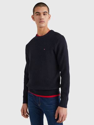 Swetry Tommy Hilfiger Knitted Grid Check Crew Neck Jumper Męskie Niebieskie | TH423NQL