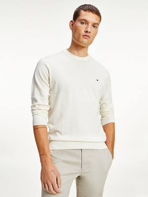 Swetry Tommy Hilfiger Merino Wool Crew Neck Jumper Męskie Białe | TH376TYX