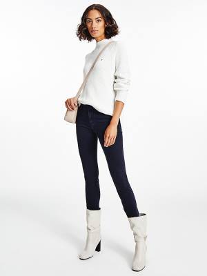 Swetry Tommy Hilfiger Mock Turtleneck Organic Bawełniane Knit Jumper Damskie Białe | TH623BLA