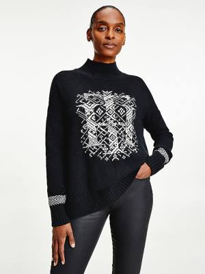 Swetry Tommy Hilfiger Monogram Relaxed Fit Alpaca Jumper Damskie Czarne | TH467QVO