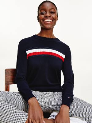 Swetry Tommy Hilfiger Organic Bawełniane Crew Neck Jumper Damskie Niebieskie | TH276LRT