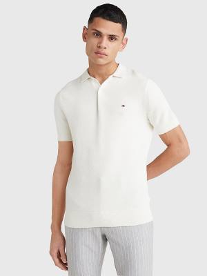 Swetry Tommy Hilfiger Pure Bawełniane Signature Detail Polo Męskie Białe | TH739NCQ