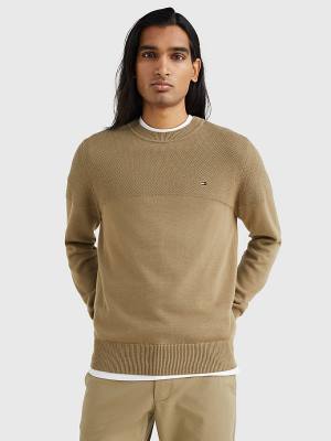 Swetry Tommy Hilfiger Pure Supima Bawełniane Flag Embroidery Jumper Męskie Brązowe | TH183CWX