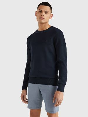 Swetry Tommy Hilfiger Pure Supima Bawełniane Flag Embroidery Jumper Męskie Niebieskie | TH508DSU