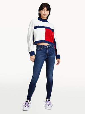 Swetry Tommy Hilfiger Recycled Polyester Knit Cropped Flag Jumper Damskie Niebieskie | TH658VMI