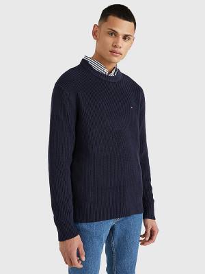 Swetry Tommy Hilfiger Ribbed Crew Neck Relaxed Fit Jumper Męskie Niebieskie | TH156AOT