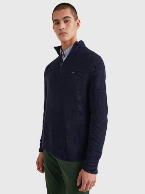 Swetry Tommy Hilfiger Ribbed Half-Zip Relaxed Fit Jumper Męskie Niebieskie | TH652AXK