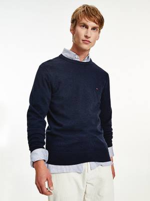 Swetry Tommy Hilfiger Soft Merino Wool Crew Neck Jumper Męskie Niebieskie | TH069PIE