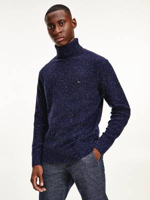 Swetry Tommy Hilfiger Speckled Roll Neck Relaxed Jumper Męskie Niebieskie | TH938TCK