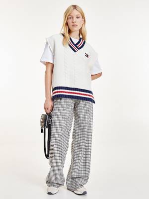 Swetry Tommy Hilfiger Tommy Badge Oversized Bez Rękawów Vest Damskie Białe | TH260AGF