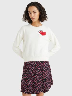 Swetry Tommy Hilfiger Valentines Heart Organic Bawełniane Jumper Damskie Białe | TH273WAG