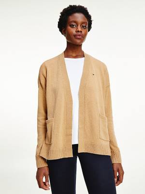 Swetry Tommy Hilfiger Wool Open V-Neck Cardigan Damskie Brązowe | TH329GXZ