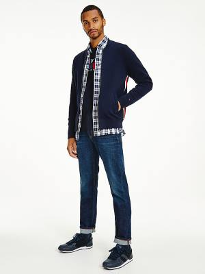 Swetry Tommy Hilfiger Zip-Thru Baseball Collar Cardigan Męskie Niebieskie | TH639KPE