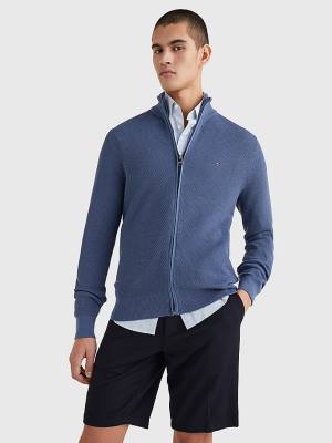 Swetry Tommy Hilfiger Zip-Thru High Neck Cardigan Męskie Niebieskie | TH479MTY