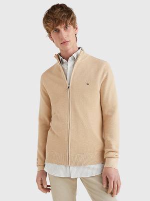 Swetry Tommy Hilfiger Zip-Thru High Neck Cardigan Męskie Beżowe | TH952UED