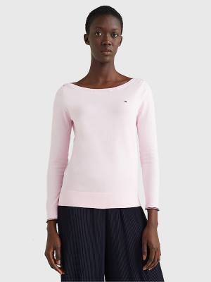 Swetry Tommy Hilfiger Łódź Neck Organic Bawełniane Jumper Damskie Różowe | TH026BTE