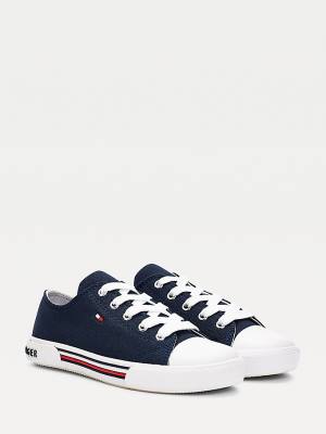 Trampki Tommy Hilfiger Bawełniane Płócienne Koronkowe-Up Low-Top Dziewczynka Niebieskie | TH817LMC