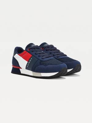 Trampki Tommy Hilfiger Contrast Panel Low-Top Koronkowe-Up Chłopięce Niebieskie | TH794ZDB